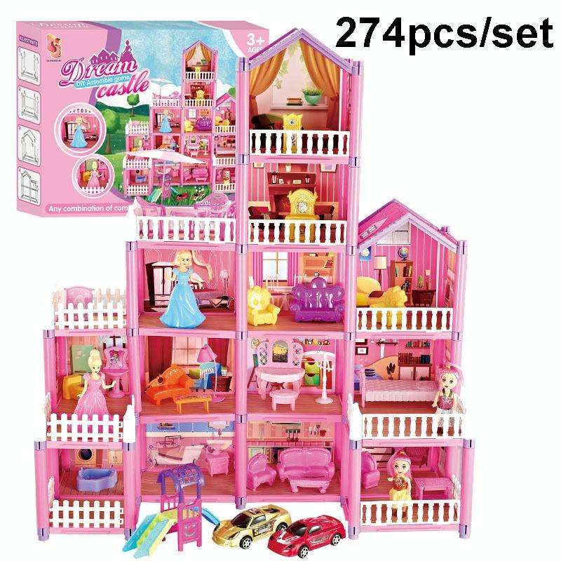 DSJ55-A 274pcs/set Children Passing Domestic Toy Doll House Princess Castle Set Simulation Disgui...
