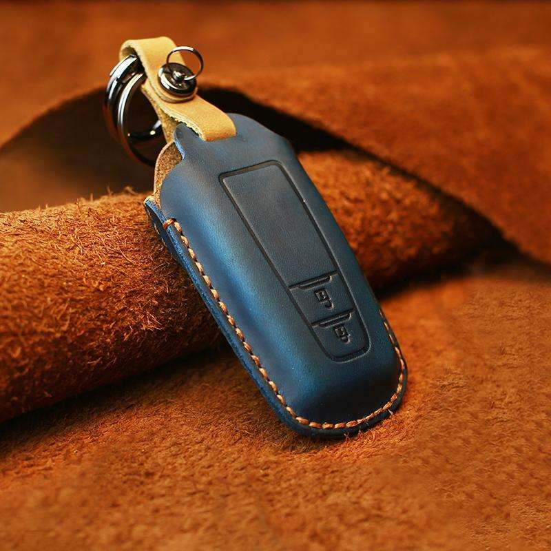 For Toyota Car Cowhide Leather Key Protective Cover Key Case, Two Keys Version(Blue)