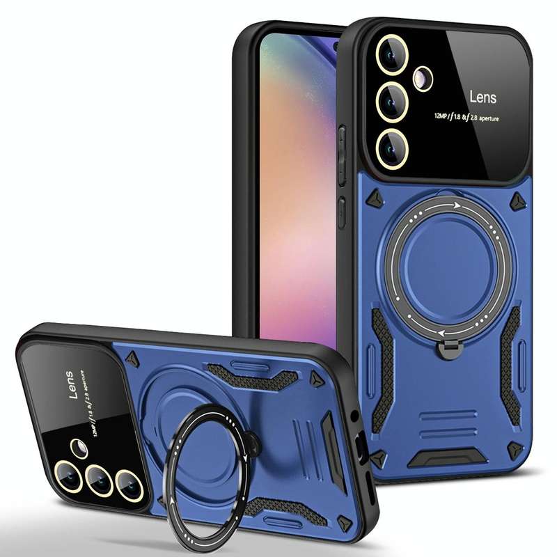 For Samsung Galaxy A54 5G Large Window MagSafe Holder Phone Case(Blue)