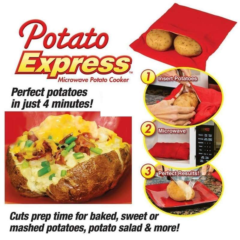 Washable Reusable Microwave Potato Cooker Bag (Cooks Up to 4 Potatoes At The Same Time), Size: 26...