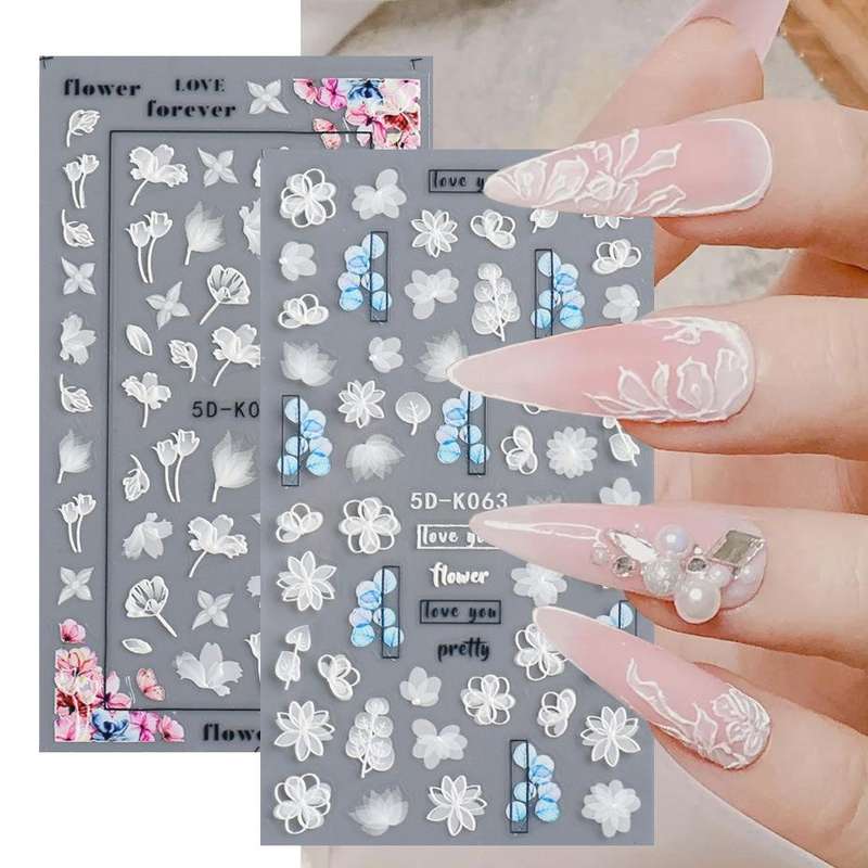 2 PCS 5D Stereoscopic Hollow Lace Nail Stickers Nail Art 3D Flower Embossed Stickers(5D-K57)