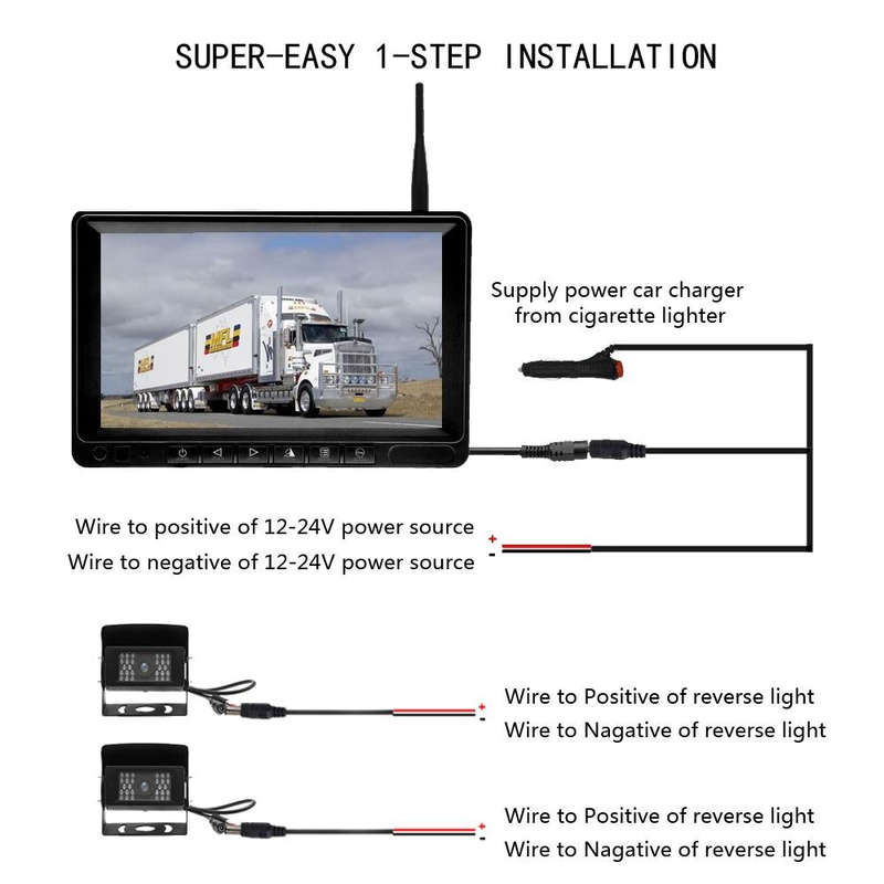 K0232 7 inch 140 Degrees Wide Angle HD Car Rear View Backup Dual Cameras Rearview Monitor Split S...