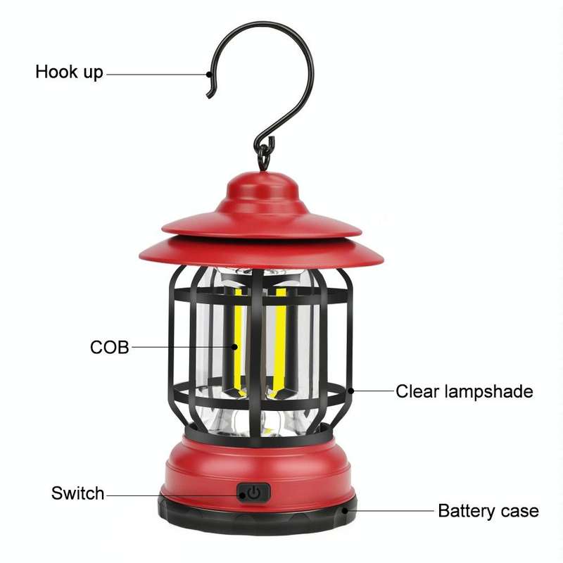 Portable Retro Hanging Lamp Lantern Camping Tent Light, Type:USB Charging(Black)