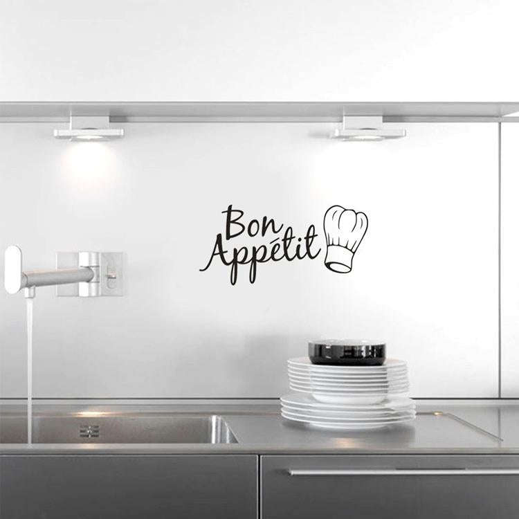Kitchen Decoration Kitchen Stickers Bon Appetit Wall Stickers DIY Vinyl Art Wallpapers(Black)