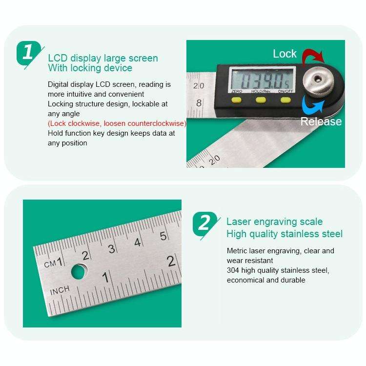 Digital Display Angle Finder Meter Protractor Goniometer Ruler, Measure Range: 500mm