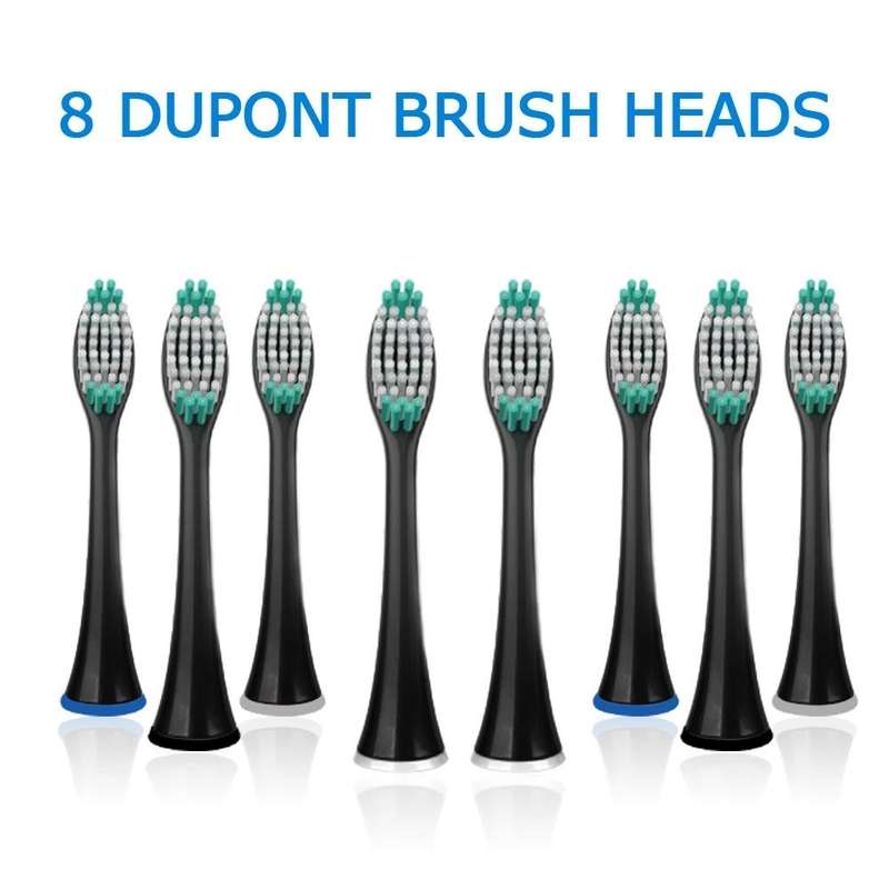 USB Charging Adults Electric Sonic Toothbrush with 8 Brush Heads(Black)