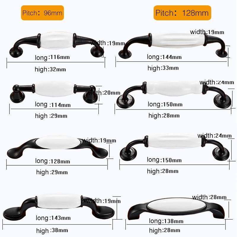 2 PCS 5003_128 Black and White Ceramic Closet Cabinet Handle Pitch: 128mm