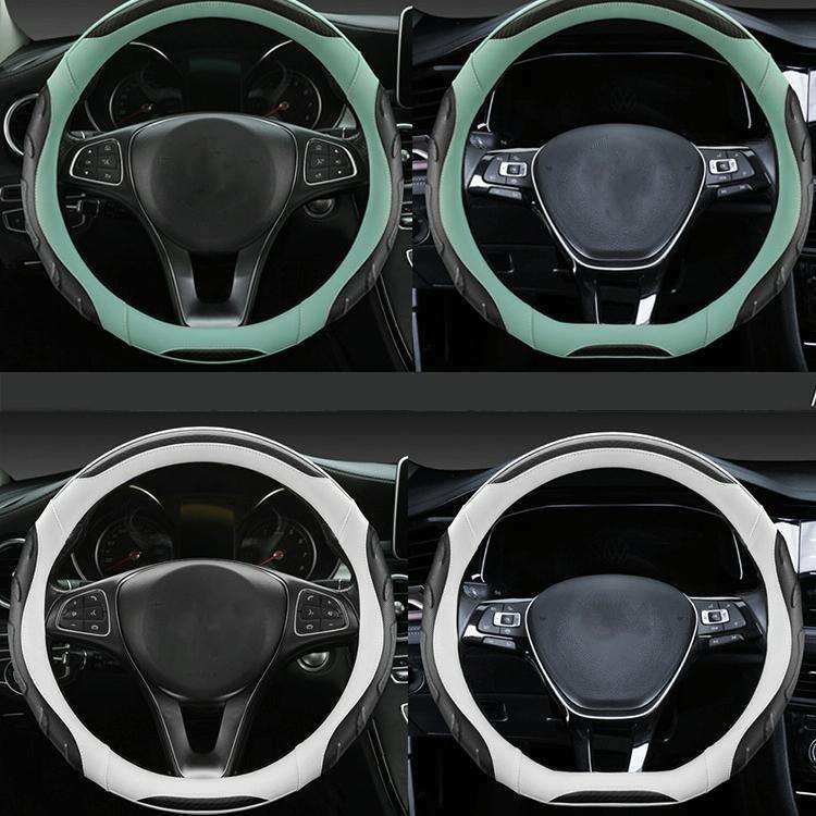 Leather Carbon Fiber Stitching Car Steering Wheel Set, Diameter: 38cm(Black White Round)
