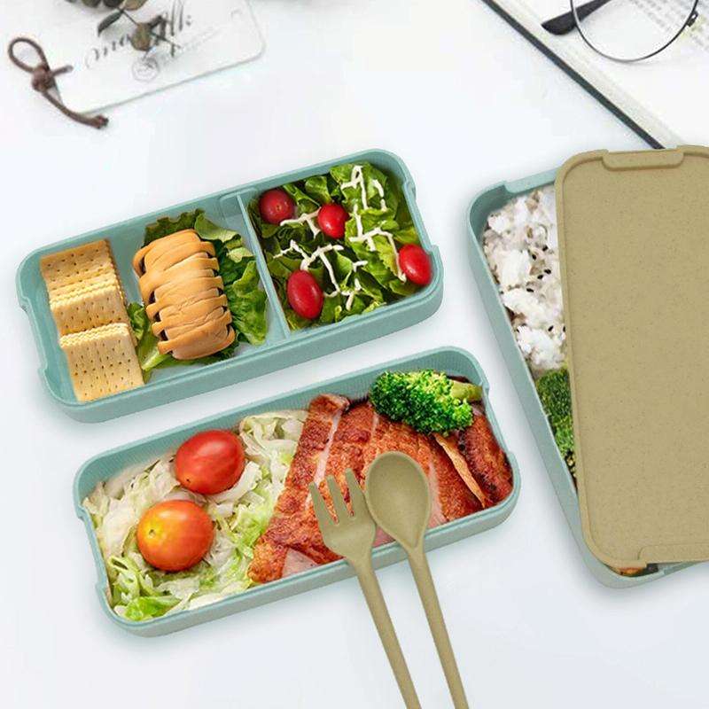 900ml 3 Layers Bento Box Lunch Box Food Container Wheat Straw Material Microwavable Dinnerware Lu...