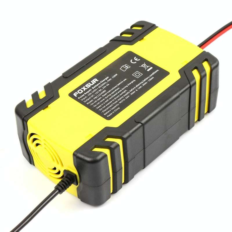 FOXSUR 12V-24V Car Motorcycle Truck Repair Battery Charger AGM Charger, EU Plug