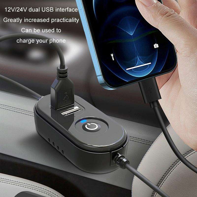 F6026 Large Suction Cup Vehicle-Mounted Double-Head Fan, Model: Cigarette Lighter with USB