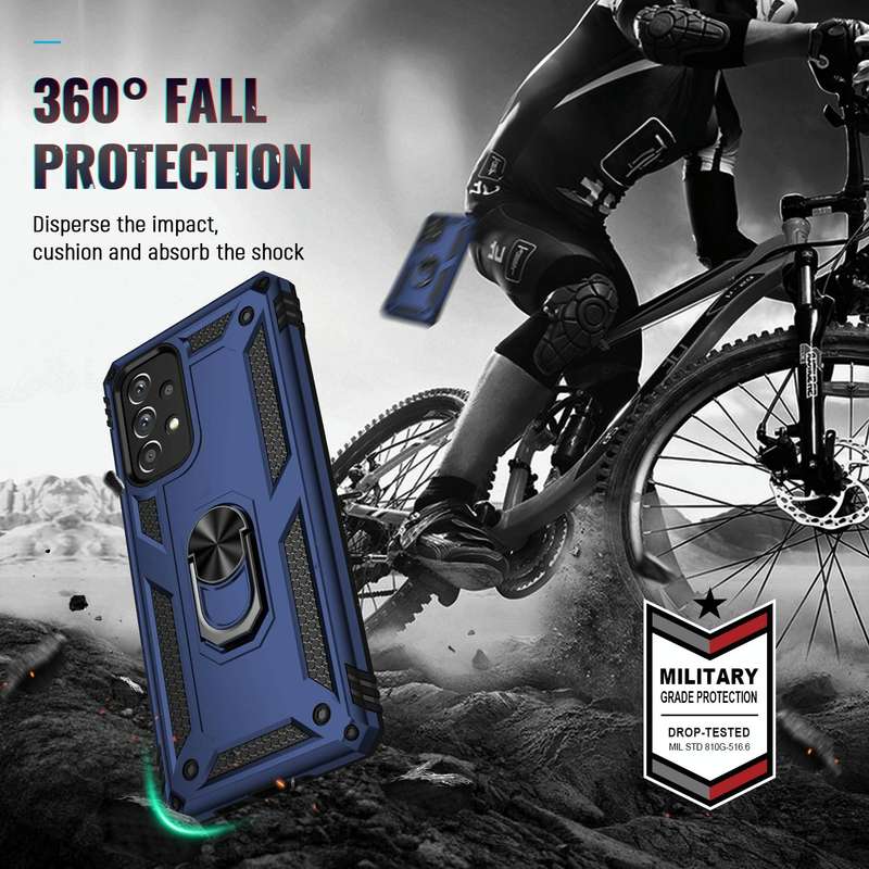 For Samsung Galaxy A73 5G Shockproof TPU + PC Phone Case with Holder(Blue)