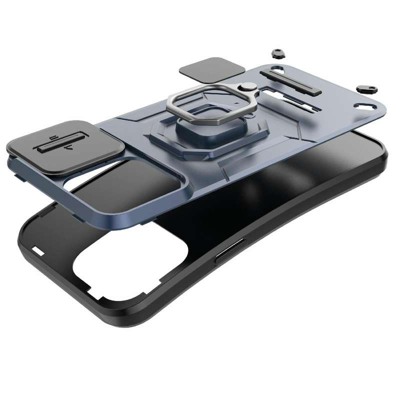For iPhone 15 Pro Sliding Camshield TPU + PC Shockproof Phone Case with Holder(Black)