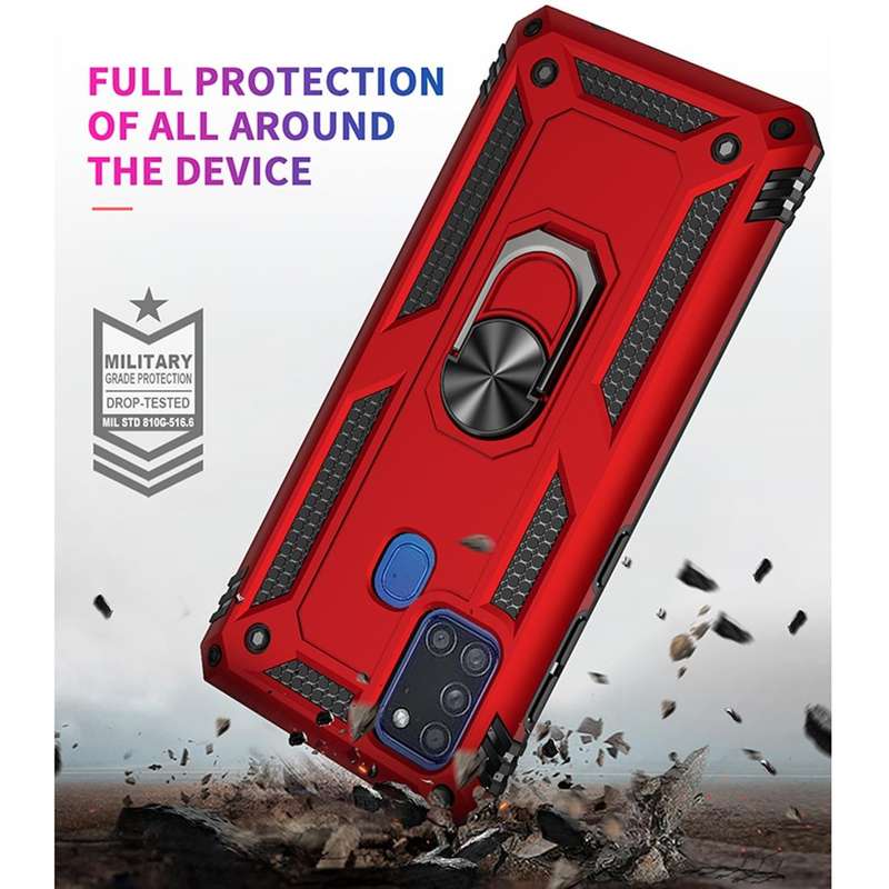 For Samsung Galaxy A21s Shockproof TPU + PC Protective Case with 360 Degree Rotating Holder(Black)