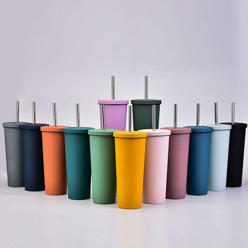 700ml Large Capacity Double Stainless Steel Straw Cup Vacuum Outdoor 304 Insulation Cup Car Water...