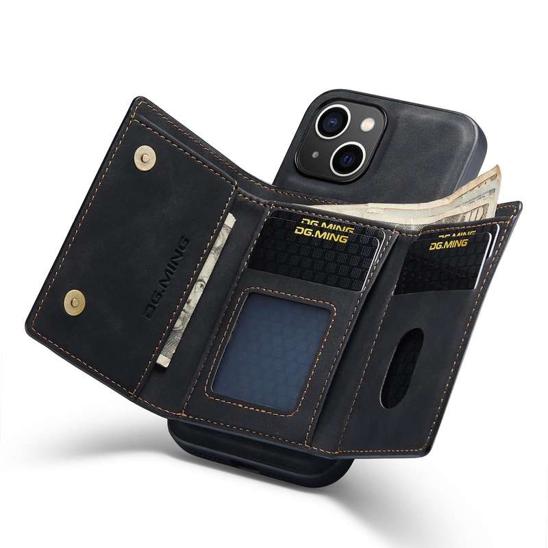For iPhone 14 Plus DG.MING M1 Series 3-Fold Multi Card Wallet Leather Case(Black)