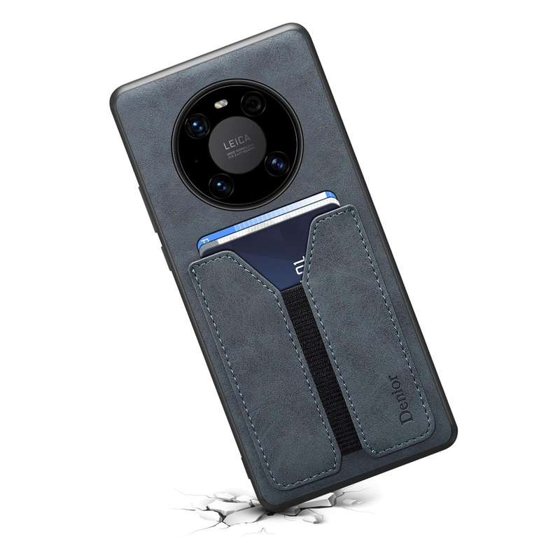 For Huawei Mate 50 Pro Denior DV Elastic Card PU Back Cover Phone Case(Grey)