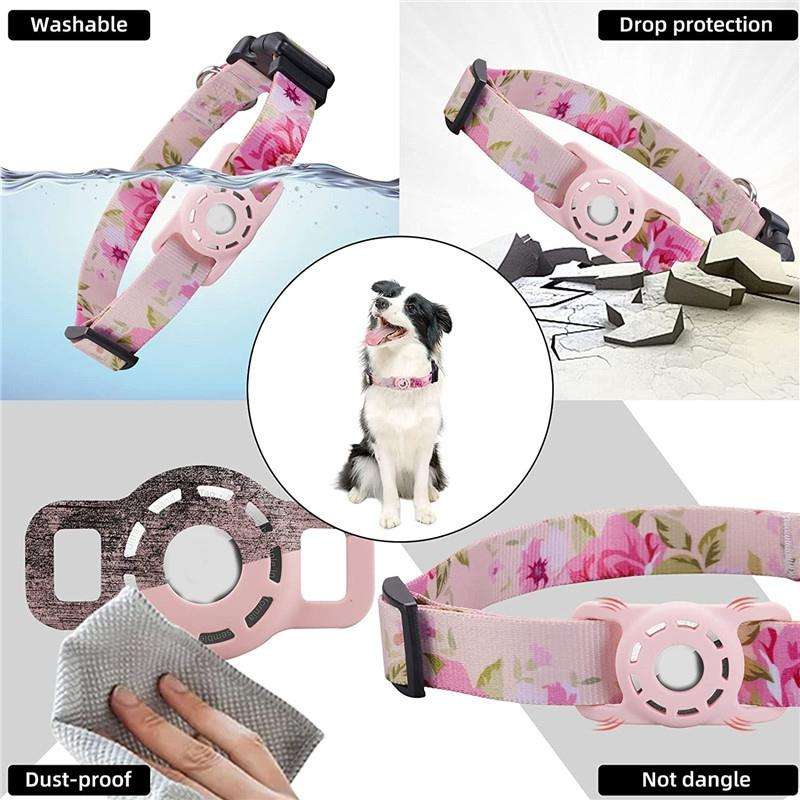 Geometric Print Ethnic Pet Collar for AirTag, Specification: M(Pink Rose)