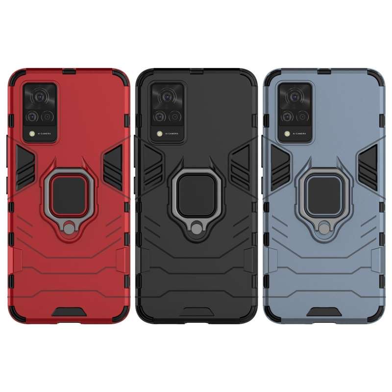 For vivo V21 Shockproof PC + TPU Protective Case with Magnetic Ring Holder(Black)