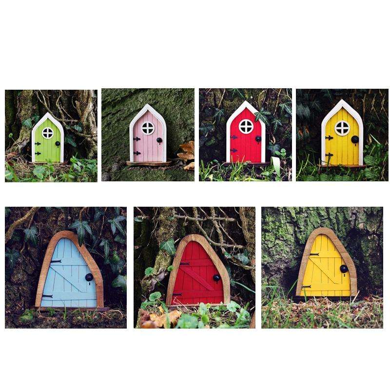 Courtyard Wooden Miniature Fairy Dwarf Door Tree Decoration(Window Door (Pink))