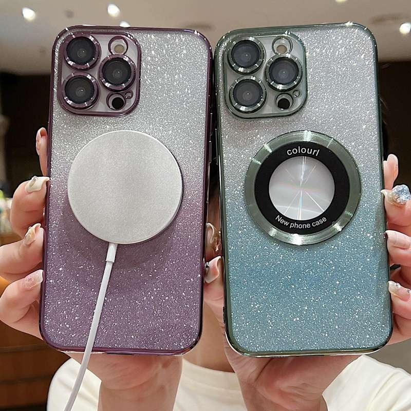 For iPhone 12 Pro Max MagSafe Gradient Glitter Electroplating TPU Phone Case(Rose)