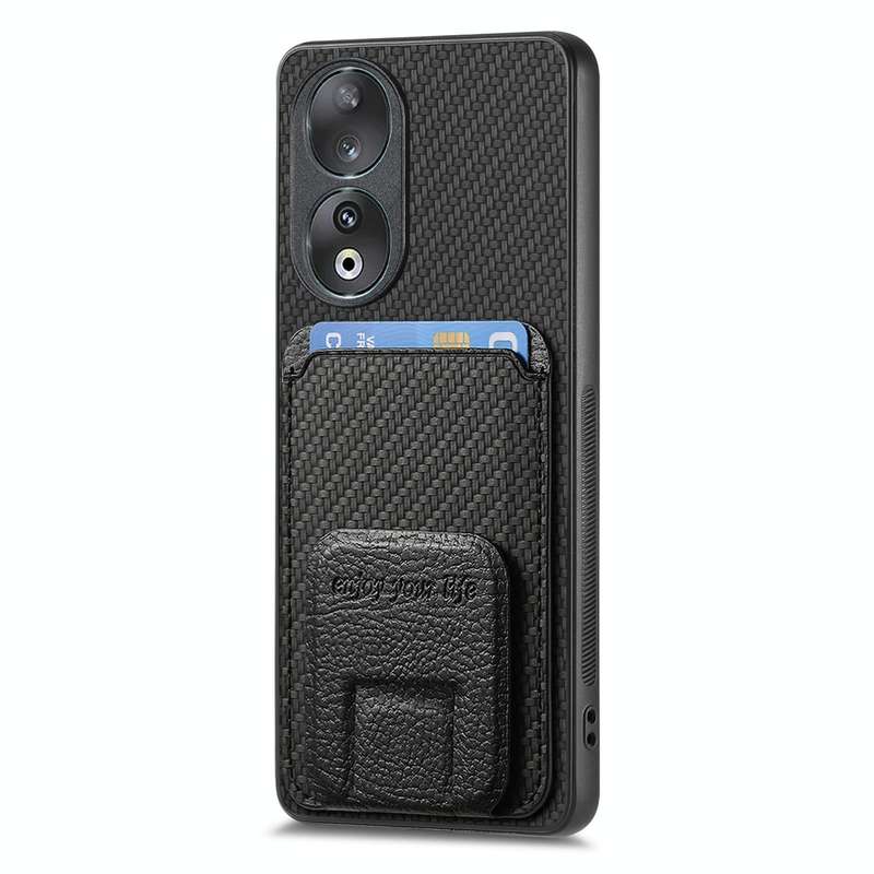 For Huawei P50 Carbon Fiber Card Bag Fold Stand Phone Case(Black)