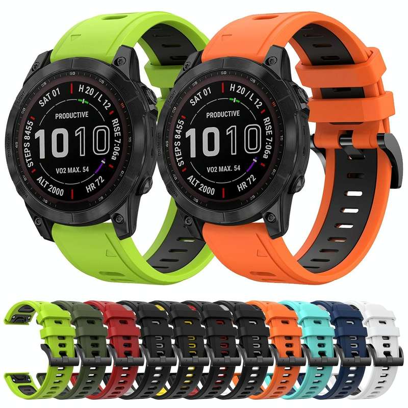 For Garmin Fenix 7 Sapphire Solar 22mm Two-Color Sports Silicone Watch Band(Orange+Black)