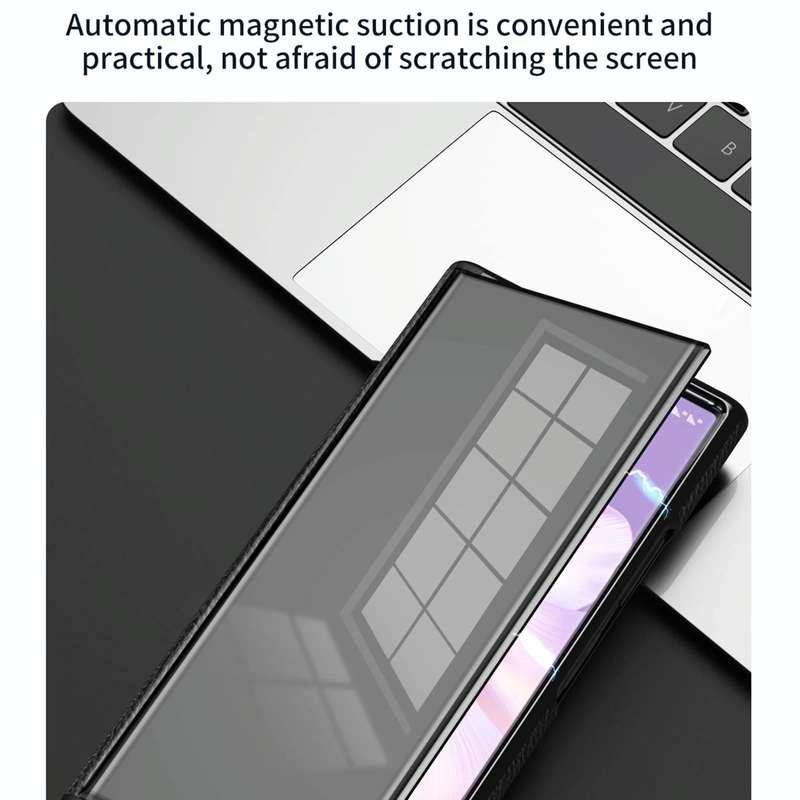 For Huawei Mate Xs 2 Side Frame Stick Leather Magnetic Phone Case(Cross Texture Black)