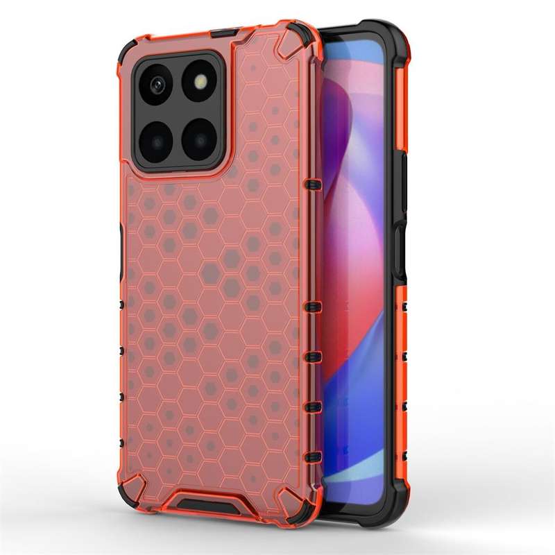 For Honor X6A 4G Shockproof Honeycomb Phone Case(Red)