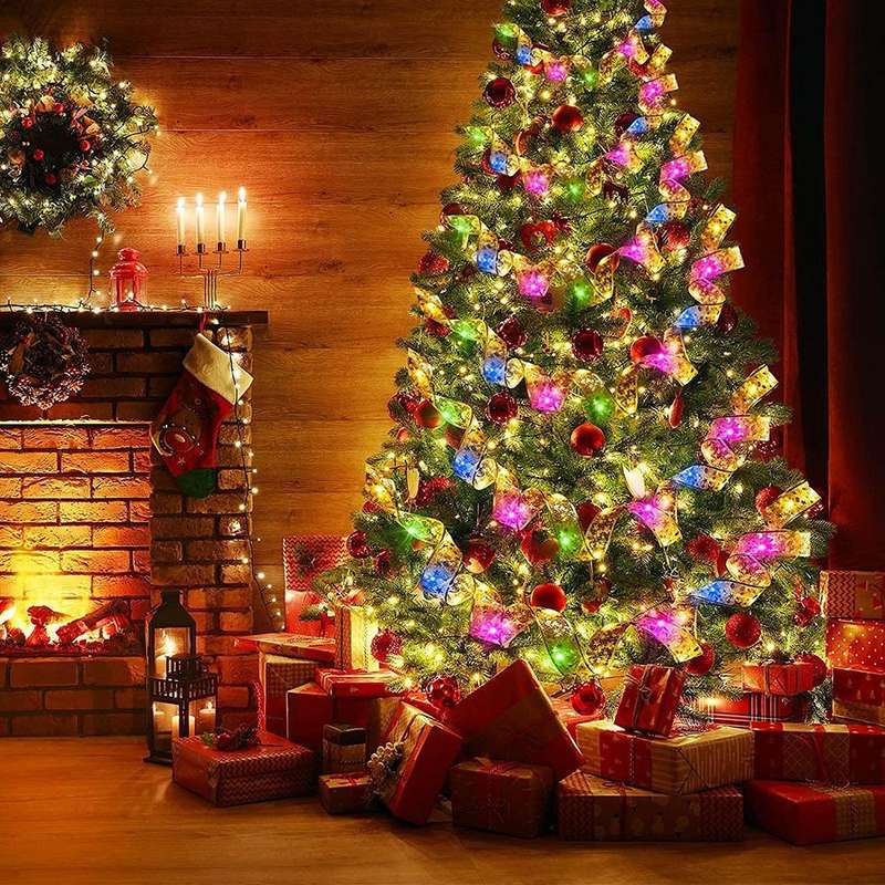 5m 50LEDs 8-function+Remote LED Christmas Tree Decoration Bronzing Ribbon Lights(Gold-Warm White)