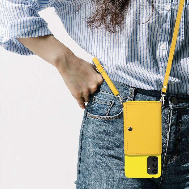 For Samsung Galaxy A54 5G Crossbody Lanyard Wallet Card Bag Phone Case(Yellow)
