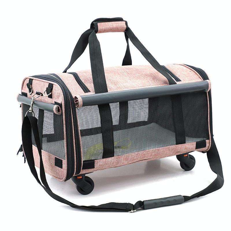 LDLC QS-019 Hauling Universal Wheel Large-capacity Pet Carrier Bag, Size: M(Light Pink)