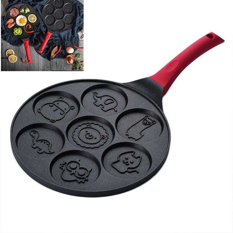 Seven-hole Breakfast Pan Multifunctional Flat Bottom Frying Pan Non-stick Egg Dumpling Pan(Black ...
