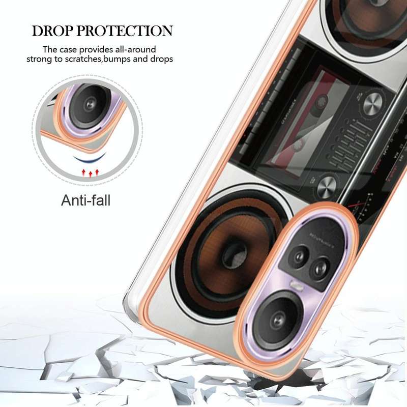 For OPPO Reno10 Pro 5G Global Electroplating Marble Dual-side IMD Phone Case(Retro Radio)
