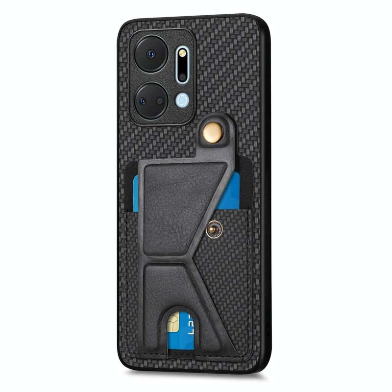 For Honor X7A Carbon Fiber Wallet Flip Card K-shaped Holder Phone Case(Black)