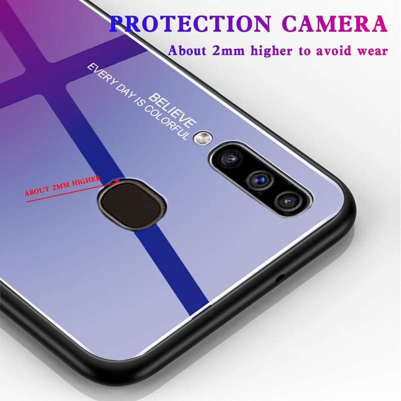 For Galaxy A60 Gradient Color Glass Case(Blue)