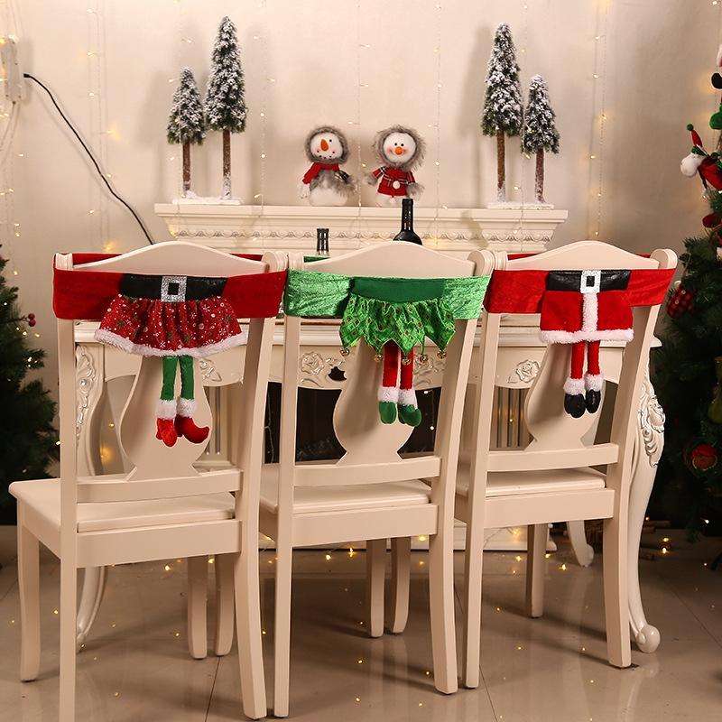 Christmas Chair Cover Decorations Christmas Table Party Ornaments(A131 Green Elf Long Leg)