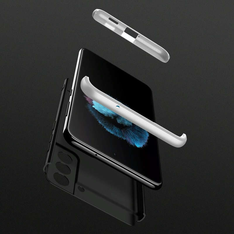 For Samsung Galaxy S21 FE GKK Three Stage Splicing Full Coverage PC Case(Black Silver)