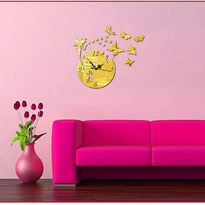 Butterfly Star 3D Acrylic Stereo Living Room Bedroom Decorating Mirror Wall Clock(Silver)