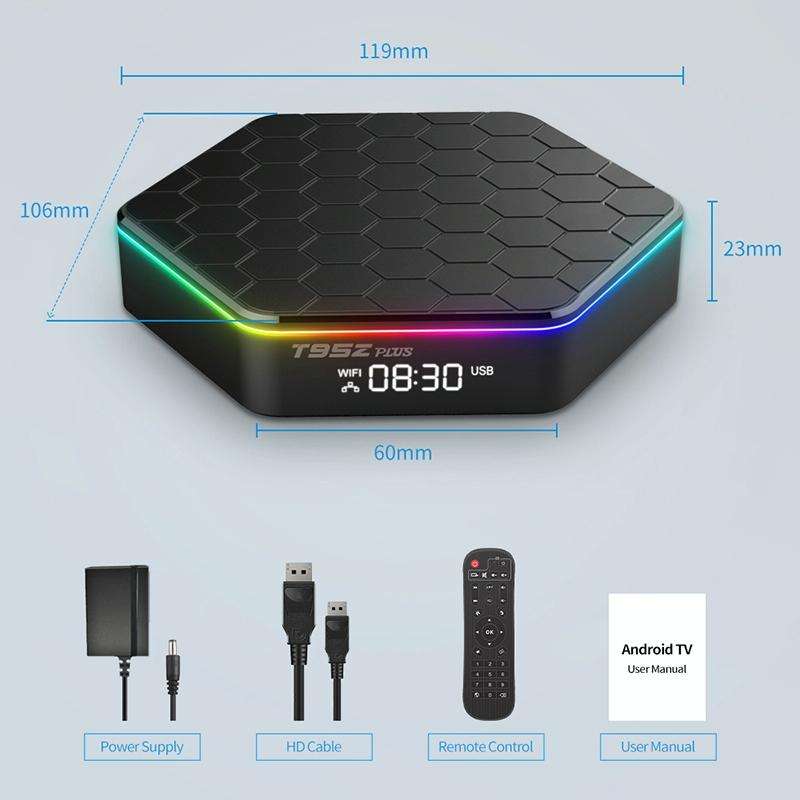 T95Z Plus 8K WiFi6 Android 12.0 Smart TV Box with Remote Control, 2GB+16GB, Allwinner H618 Quad-C...
