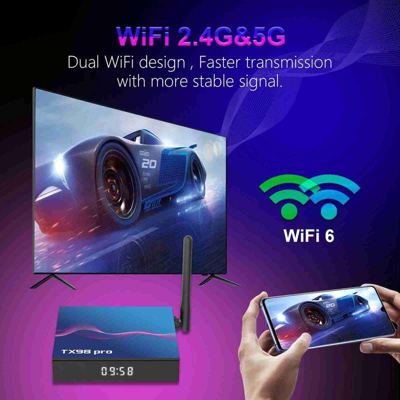 TX98 Pro 4K Ultra HD Android 12.0 Smart TV Box with Remote Control, 4GB+64GB, Allwinner H618 Quad...