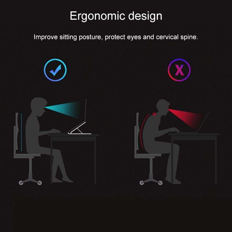 Laptop Stand Desktop Raise Bracket Cooling Base Lifting Holder Foldable (Black)