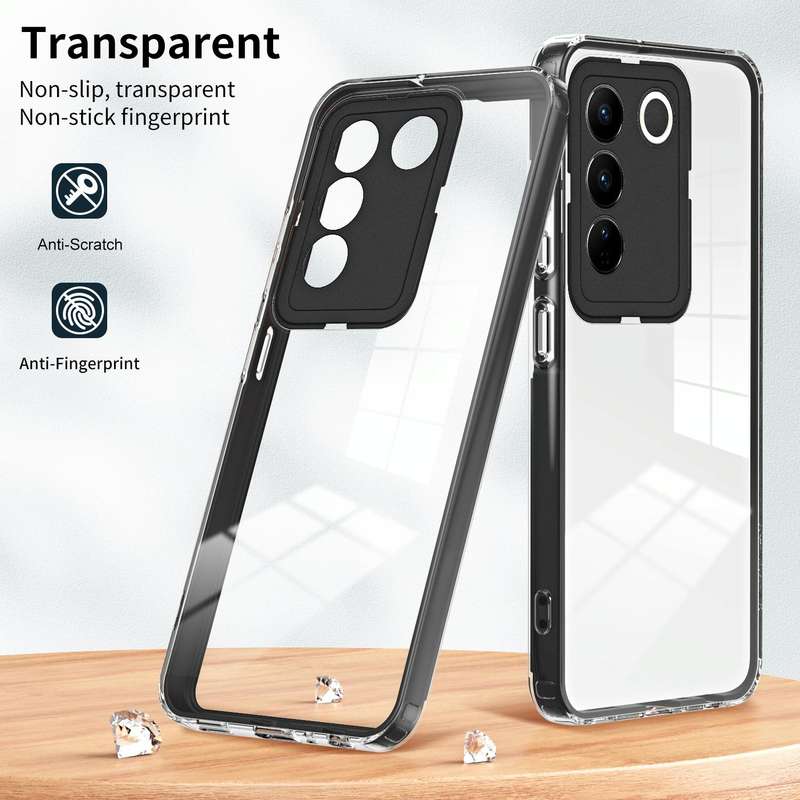For vivo V27 3 in 1 Clear TPU Color PC Frame Phone Case(Black)