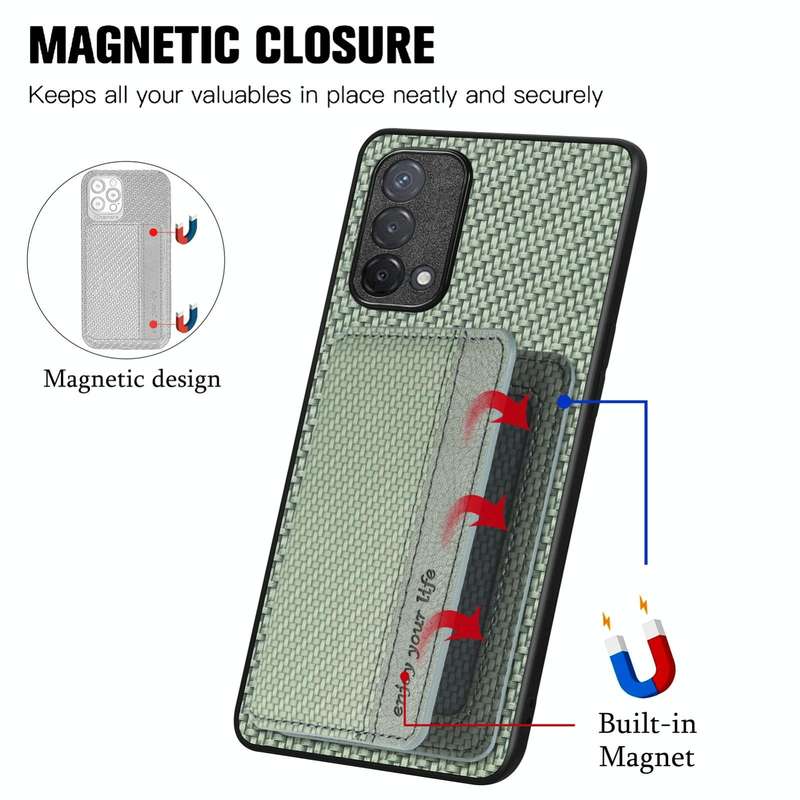 For OPPO A74 5G Carbon Fiber Magnetic Card Bag Phone Case(Green)
