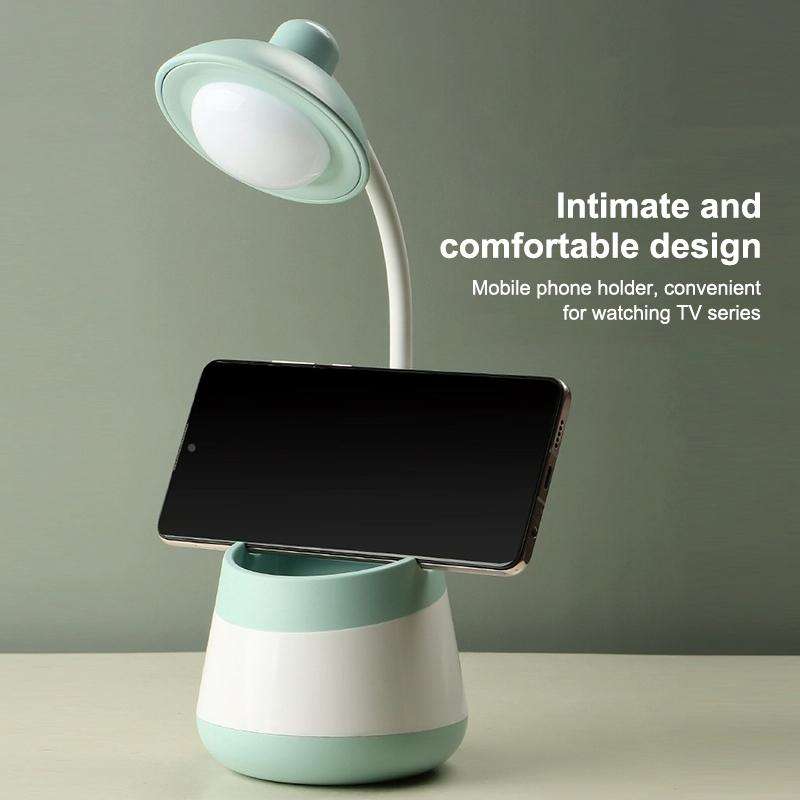 USB Charging LED Desk Light Eye Protection Lamp with Pen Holder and Phone Holder(CS276-3 Yellow)