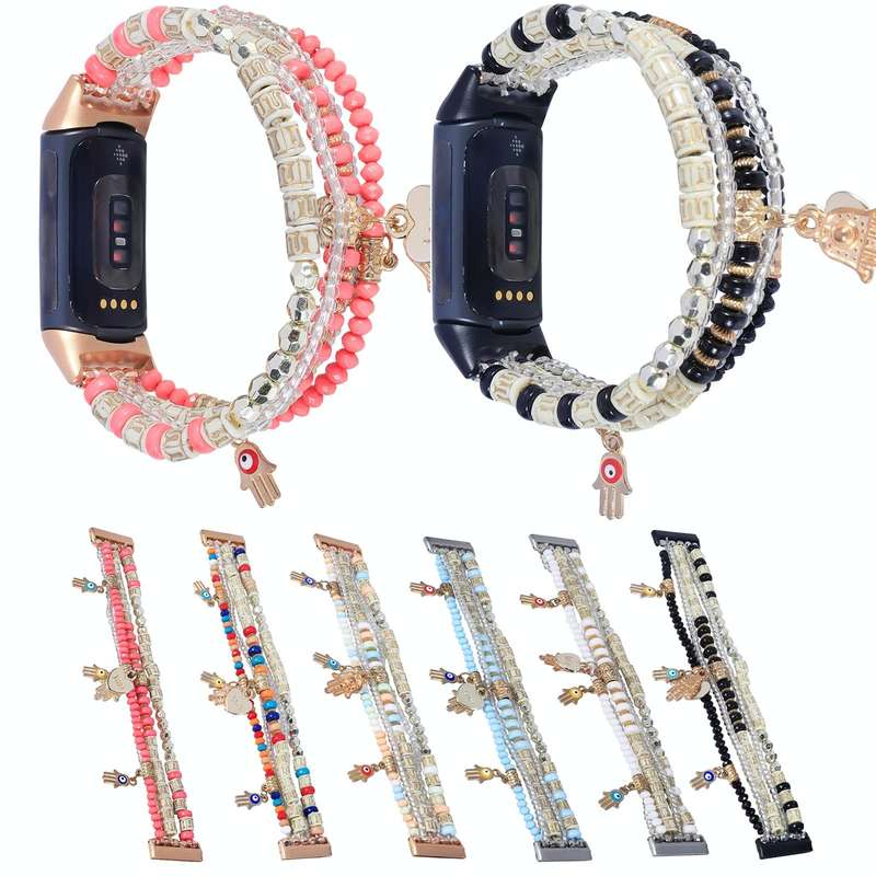 For Fitbit Charge 5 Palm Bead Chain Watch Band(Pink)