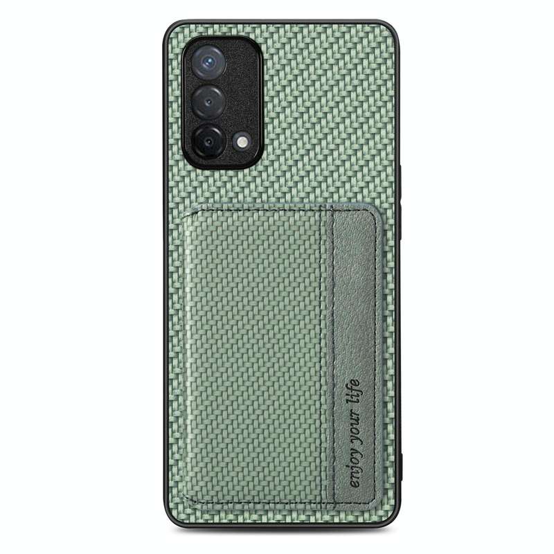 For OPPO A74 5G Carbon Fiber Magnetic Card Bag Phone Case(Green)