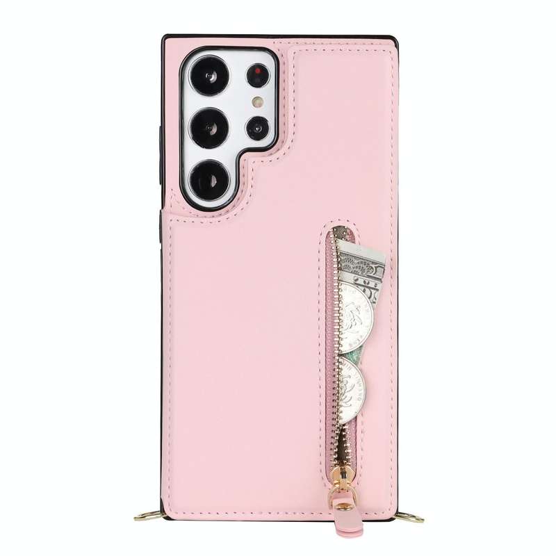 For Samsung Galaxy S23 Ultra 5G Cross-body Zipper Square Phone Case(Pink)