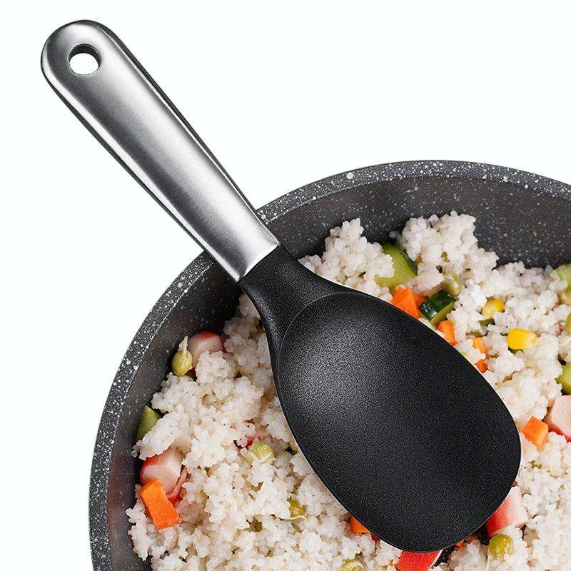 20561 Household Kitchen Stainless Steel Rice Spoon Silicone Long Handle Large Rice Scoop(Black)