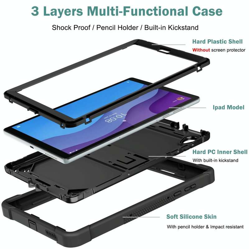 For Lenovo Tab M10 HD Silicone + PC Holder Shockproof Tablet Case(Black)